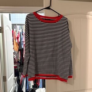 Classic Striped Sweater with Red Trim